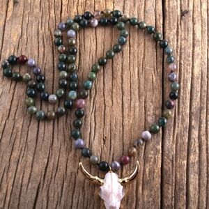 Multicolor Beaded Necklace with Bull Pendant